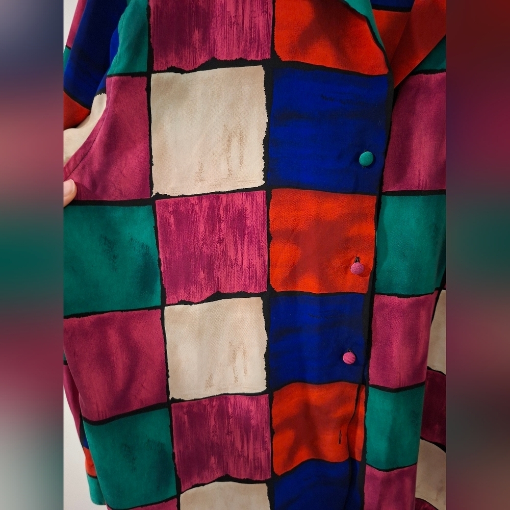 Vintage Le Caviar Women's Festive/Vibrant Check Button-Up Shirt (Size M) - Picture 5 of 9